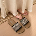 New woven striped thong sandals - summer outdoor wear, flat, non-slip, retro style, fashionable and versatile women's slippers