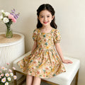 【matching family outfit】girls' summer dress - sweet floral print, stylish square neck, short sleeve princess dress for little girls