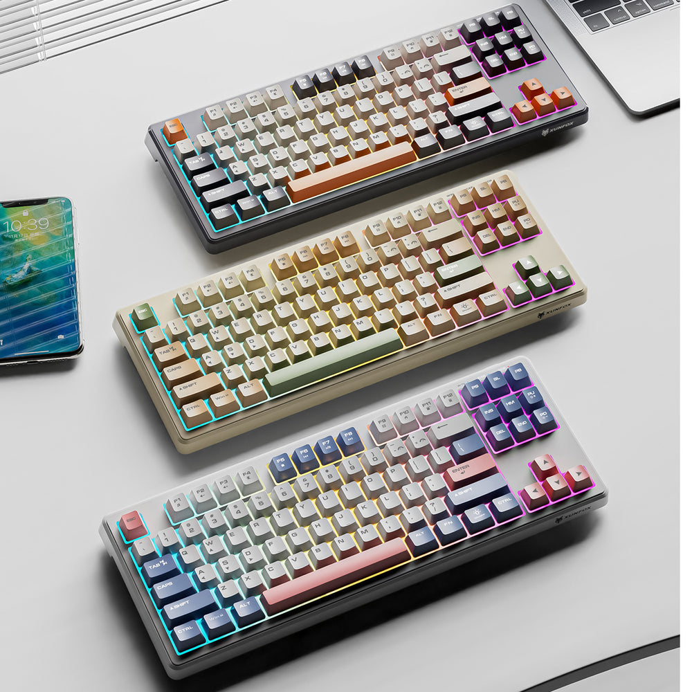 Xuan yinhux k60 wired keyboard 87-key rainbow backlit tri-color keycap office business home gaming keyboard