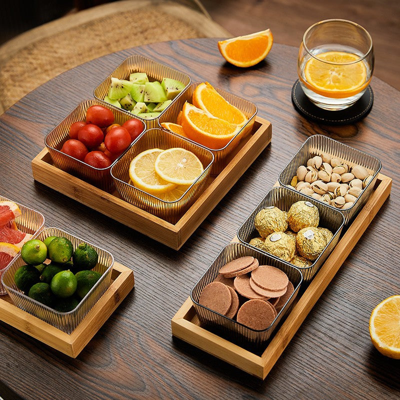 Bamboo tray fruit plate snack plate 2 grids 3 grids 4 grids 6 grids tray bamboo wood plate restaurant barbecue plate bread plate