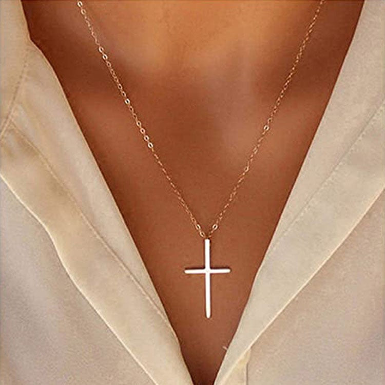 European and american cross-border new cross necklace for women, popular trendy simple ins pendant clavicle chain neck chain