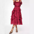 2025 new european and american style formal dress vacation dress lace backless cutout cake dress ruffle pleated maxi dress