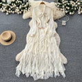 French chic bow-tie long sleeve ruffle hem dress - autumn slimming elegance