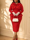 Autumn new arrival: elegant party dress - bow collar, long sleeves, slimming, and figure-hugging