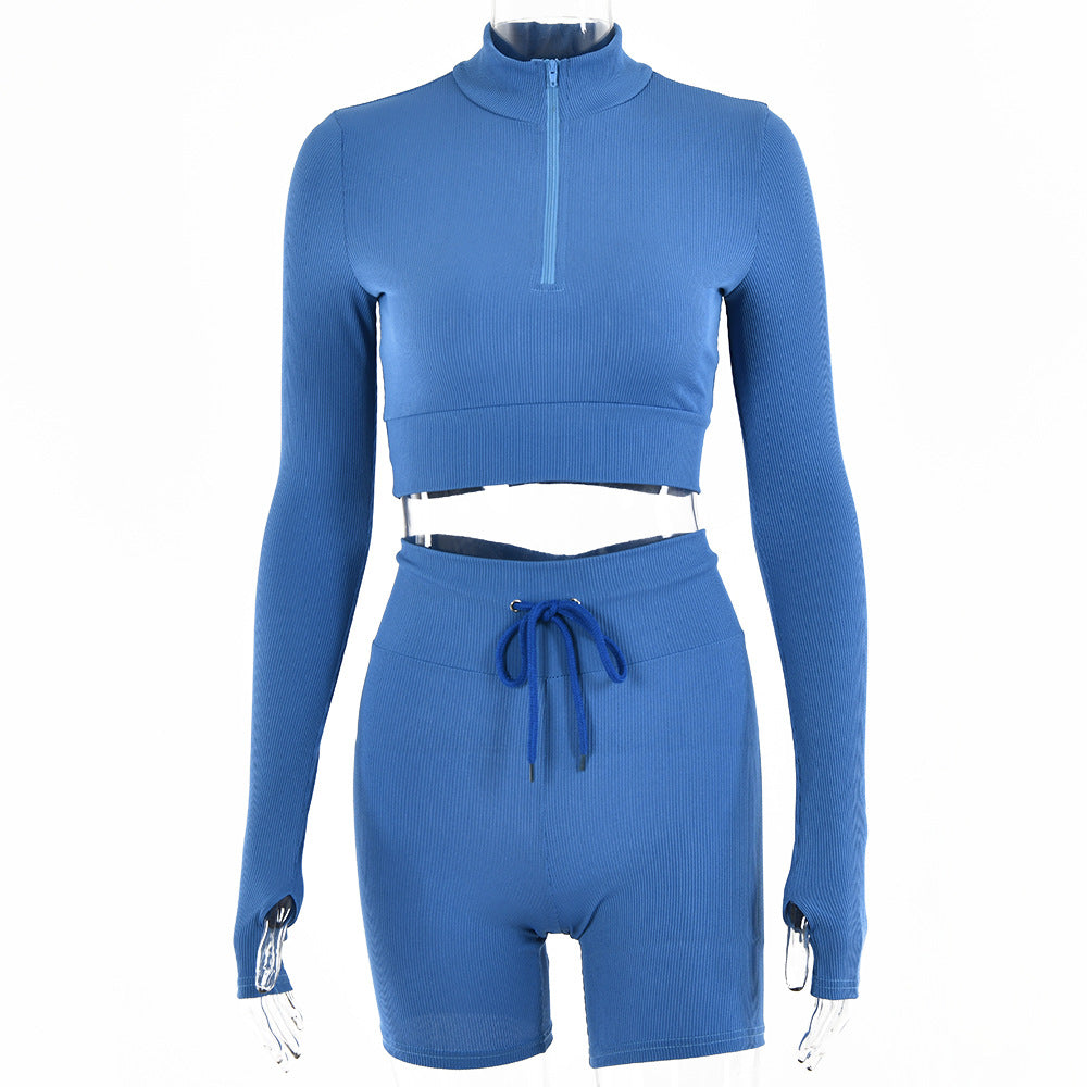 European and American  women's clothing 2022 spring and autumn new casual suit, sexy high-waisted leggings, zipper pullover T-shirt