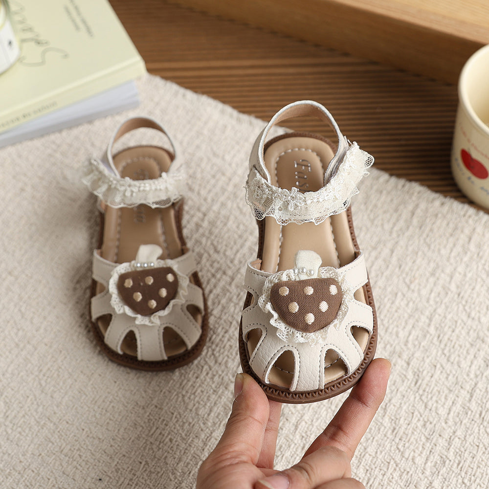 Vancahao kids' closed-toe sandals,  summer new korean style lace-trimmed girls' princess sandals, beach shoes