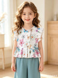 Kids clothing cross-border new arrivalfashionspring & fallgirl flower pattern short-sleeved t-shirt green pants