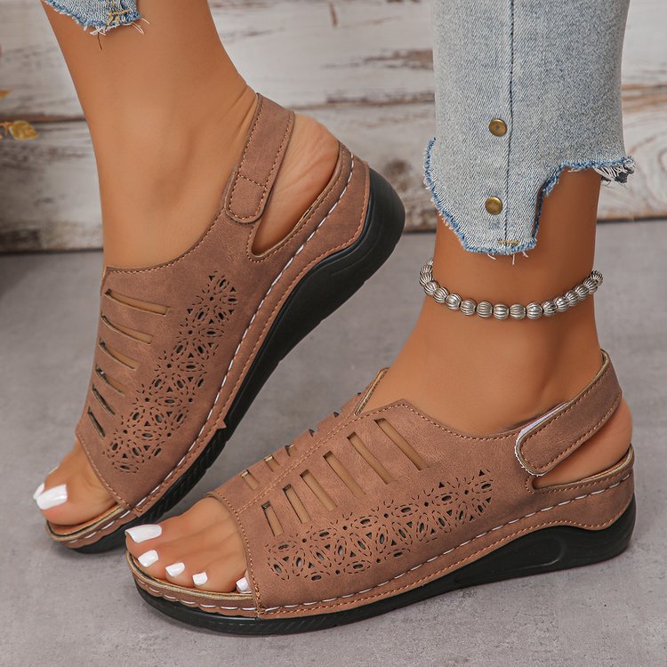 plus size wedge sandals women's summernew arrivalfashion style cut out lightweight velcro thick sole sandals wholesale