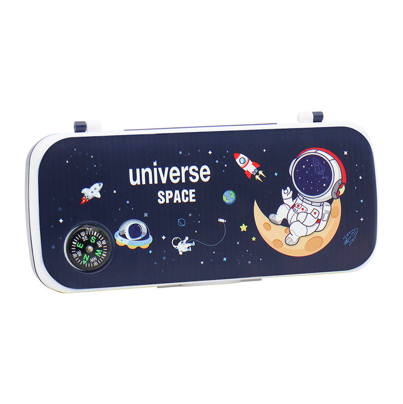 Multifunctional compass pencil case Primary school student stationery box wholesale Children's cartoon cute astronaut plastic pencil case
