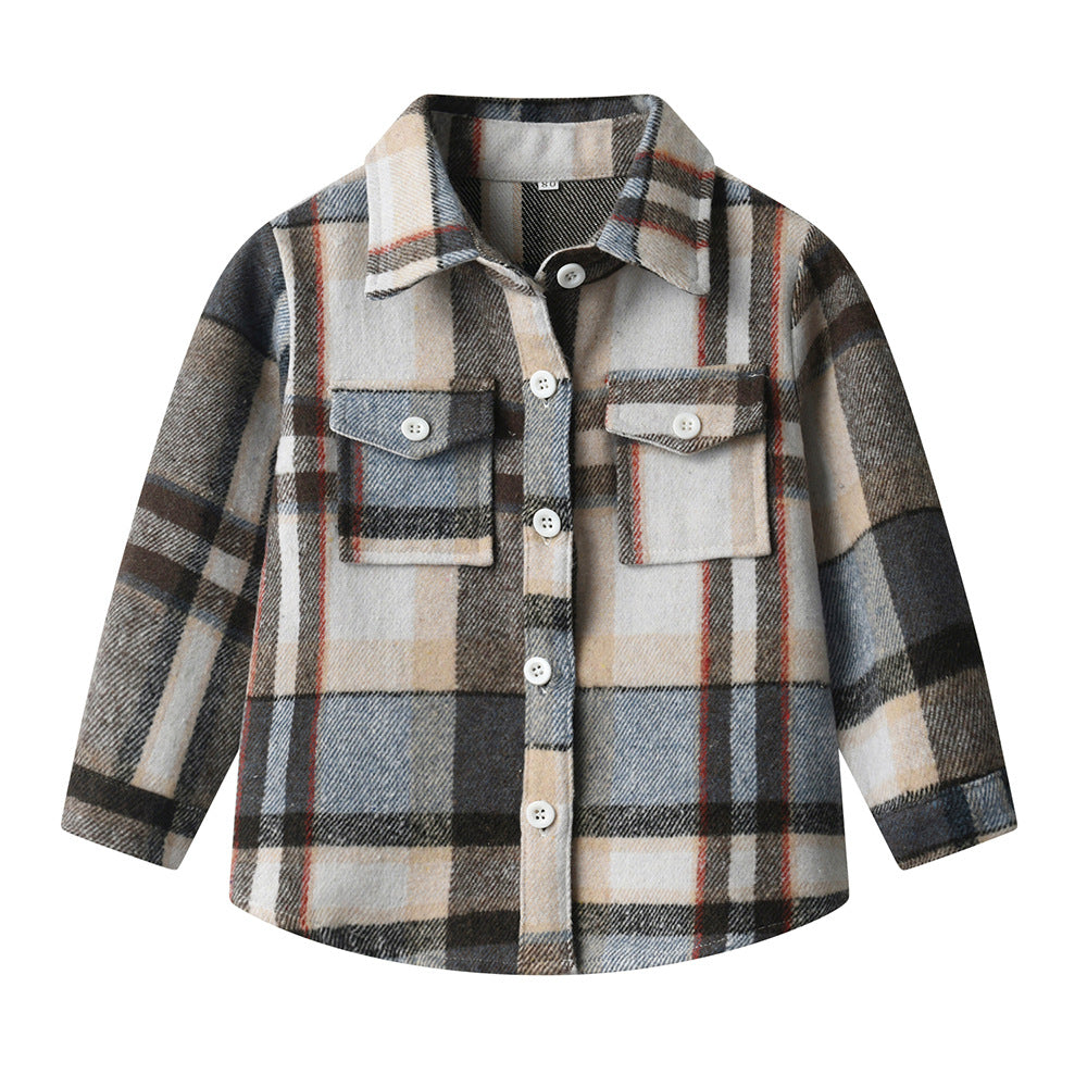 New spring/autumn boys' plaid shirt, preppy style cotton top, kids' plaid shirt, long-sleeved shirt for boys and girls