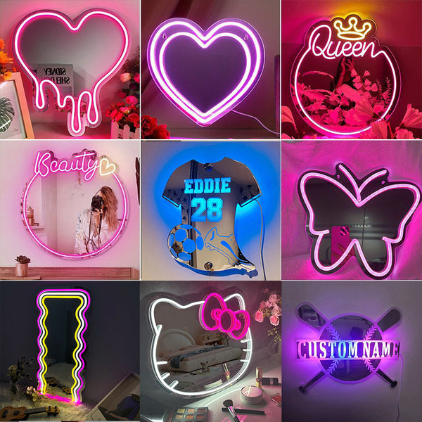 Cross-border acrylic mirror neon light personalized customization led love mirror cat makeup mirror creative flexible light