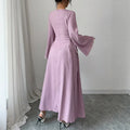 women's purple woven wrap dress with ruffle sleeves - summer sleeve dress