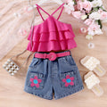 Exportsummersweetgirl short-sleeved suitcute short-sleeved t-shirt shortstwo-piece setkidssuit trendy