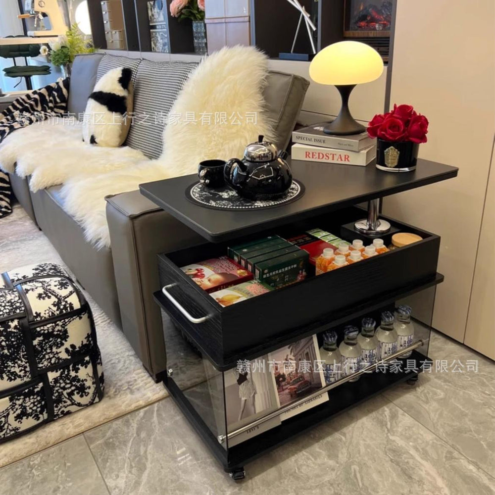 Vintage solid wood coffee table - high-end living room accent, perfect for small spaces - lift-top, mobile side table with sofa storage and shelves