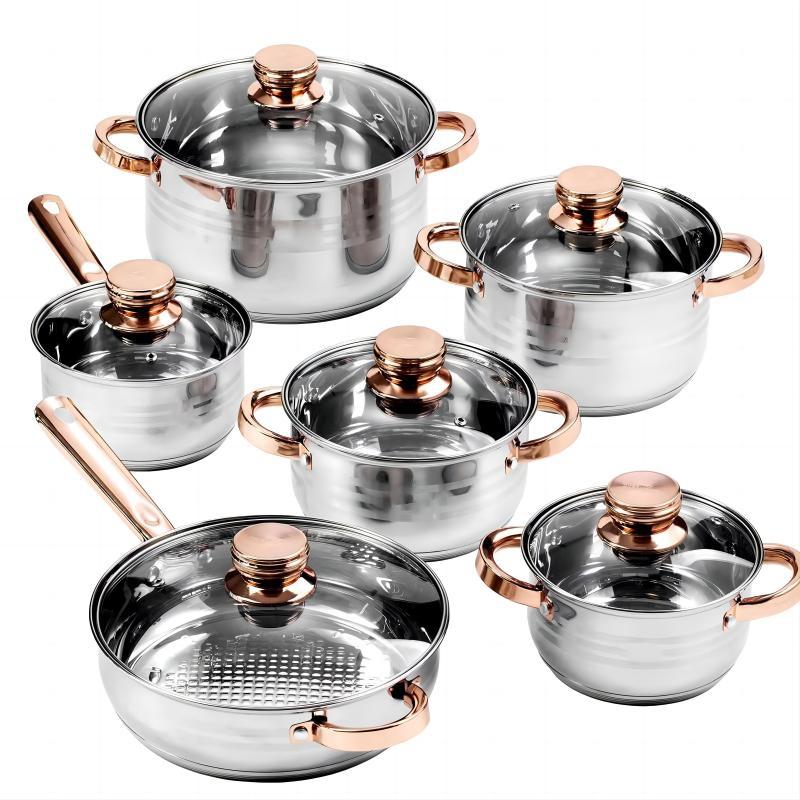 Ready-to-ship 12-piece cookware set: universal thickened stainless steel pots and pans for home boilers and stoves - wholesale gift set