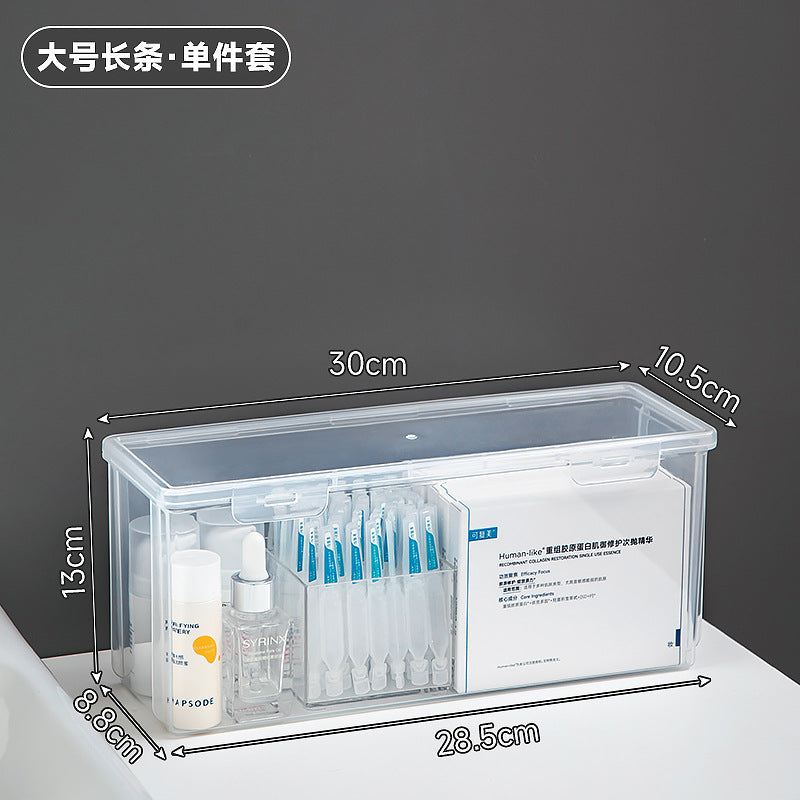 Long plastic washing powder storage box with lid, flip cover storage box, transparent mirror cabinet storage, rectangular storage box.