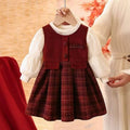 【dropshipping】 stylish kids' fleece-lined autumn/winter vest dress two-piece set - trendy princess dress for baby girls