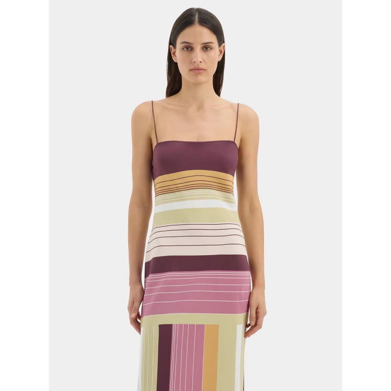 spring new arrival:  fashion retro color block backless sexy striped cami dress for women