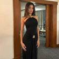 European and american style women's clothing  spring/summer new fashion solid color sleeveless halter neck slim fit waist sexy backless dress
