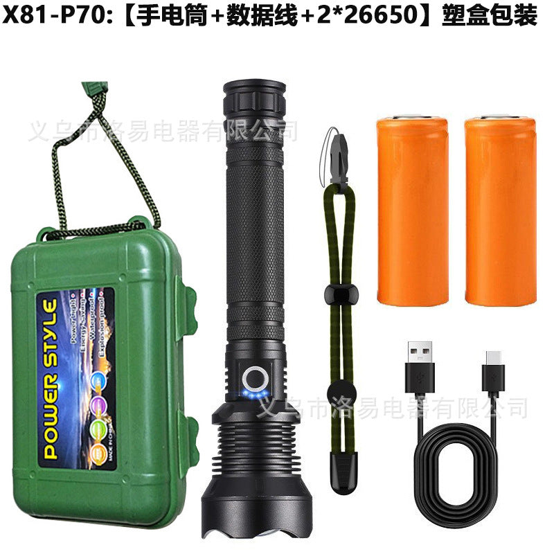 Cross-border P70 strong light flashlight electric display zoom led flashlight outdoor high-power aluminum alloy highlight flashlight