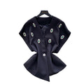 Elegant chanel-inspired, high-end, meticulously crafted, diamond-studded v-neck, short-sleeved, waist-cinching jacket for women. a chic and sophisticated french-style blazer vest, perfect for winter