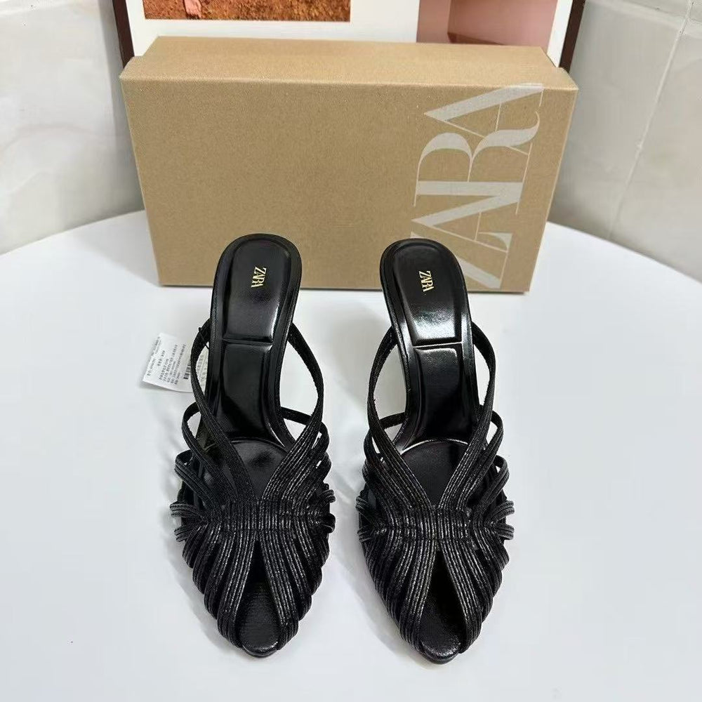 Za retro 2025 summer rhinestone sexy light luxury niche women's shoes outdoor gold high heel sandals