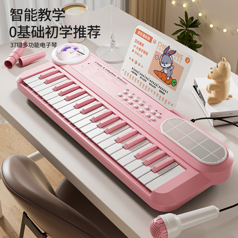 Playable early education piano toy for boys and girls with microphone, 37-key multifunctional electronic keyboard for children