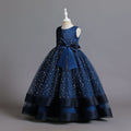 Ready-to-ship wholesale children's polka dot formal dresses, featuring large bow princess skirts for girls, high-end flower girl dresses, and kids' dresses