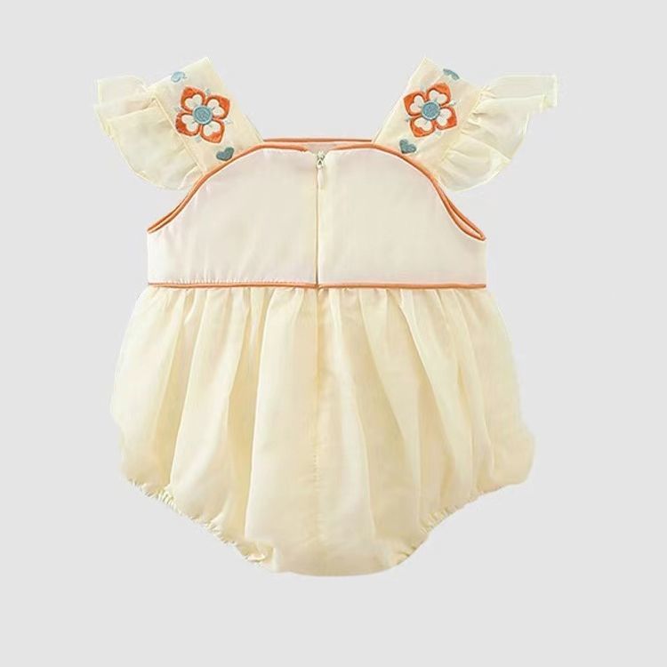 Newborn baby summer romper with flutter sleeves - stylish and trendy bodysuit for 100-day celebration and crawling