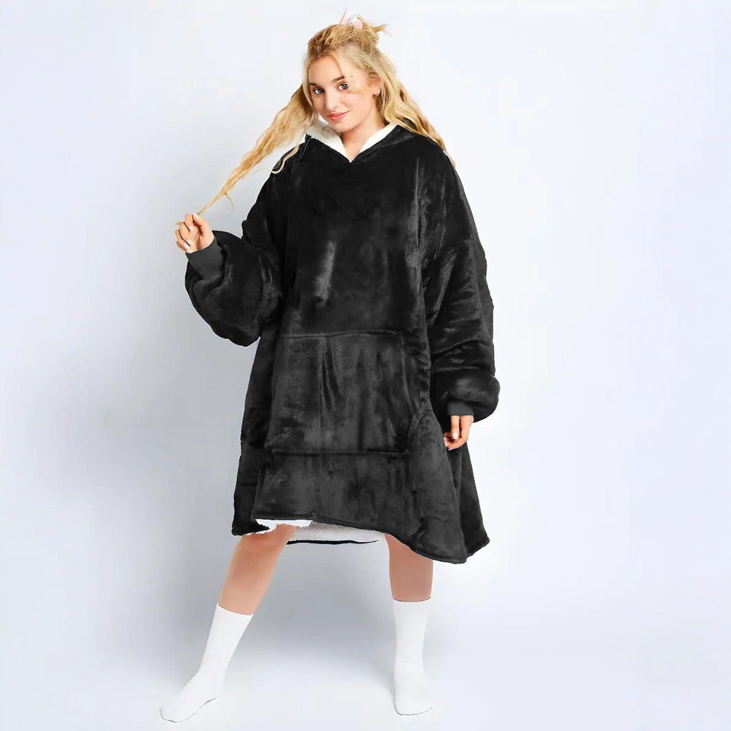 Factory supply flannel home lazy clothes pullover TV blanket outdoor cold sweater hooded home nightgown