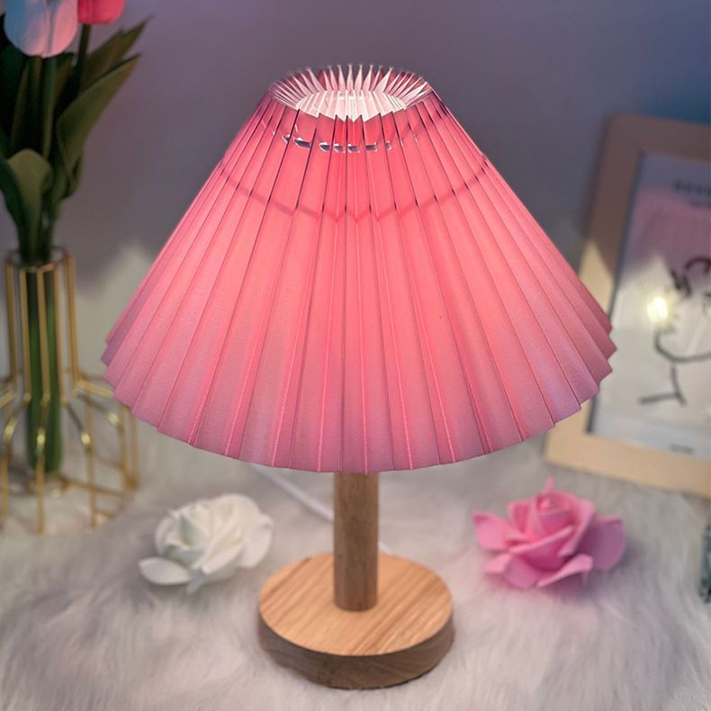 USB Nordic Internet celebrity desk lamp Korean pleated ins bedside bed and breakfast decoration night light bedroom solid bedroom wood lamp
