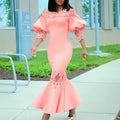 D3223 cross-border e-commerce  summer new arrival off-the-shoulder lace trim elegant mermaid dress evening gown european and american style dress