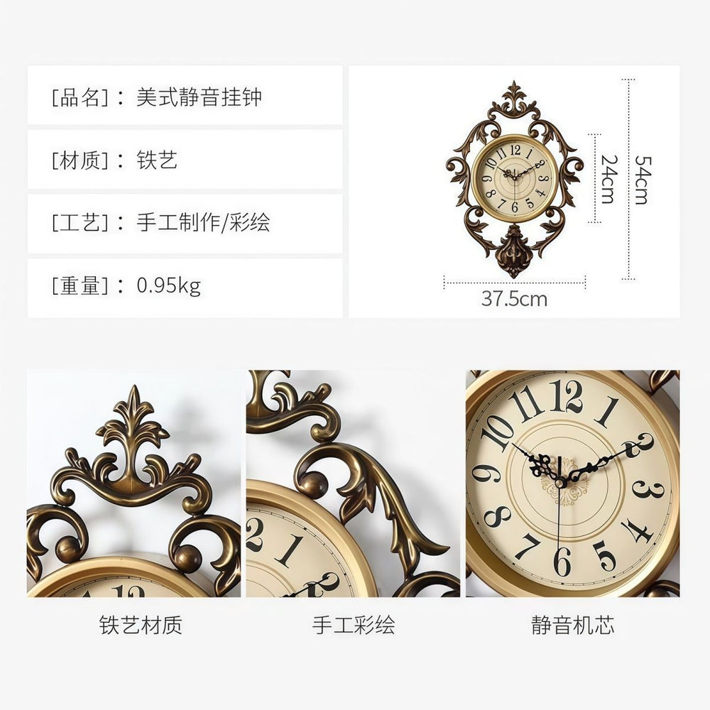 Wall clock - american style creative silent clock for living room, bedroom, home - light luxury fashion wall clock, elegant wall clock