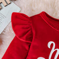 christmas girl's cute letter print long-sleeve romper + flare pants + hat three-piece christmas set