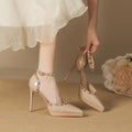 One-word rivet high-heeled shoes, pointed toe, stiletto heel, waterproof platform sandals, women's hollow toe high heels