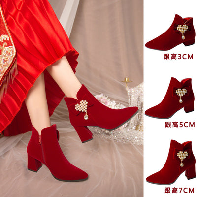 Winter wedding shoes for women 2023new arrival xiuhe wedding dress two-wear thick heel wedding shoes bridal shoes high heels not tiring feet
