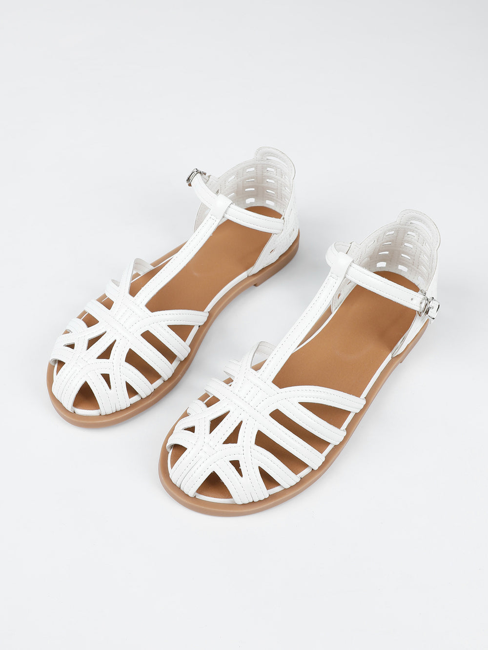 Women's flat fashion sandals - 2026 summer french retro woven hollow-out breathable closed-toe thong strap roman sandals