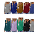 cross-border  women's casual solid color v-neck loose button-down long sleeve t-shirt top