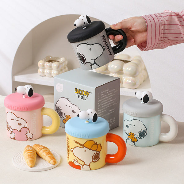 Snoopy high-value mug with lid household ceramic cup cute coffee cup cartoon couple water cup milk cup