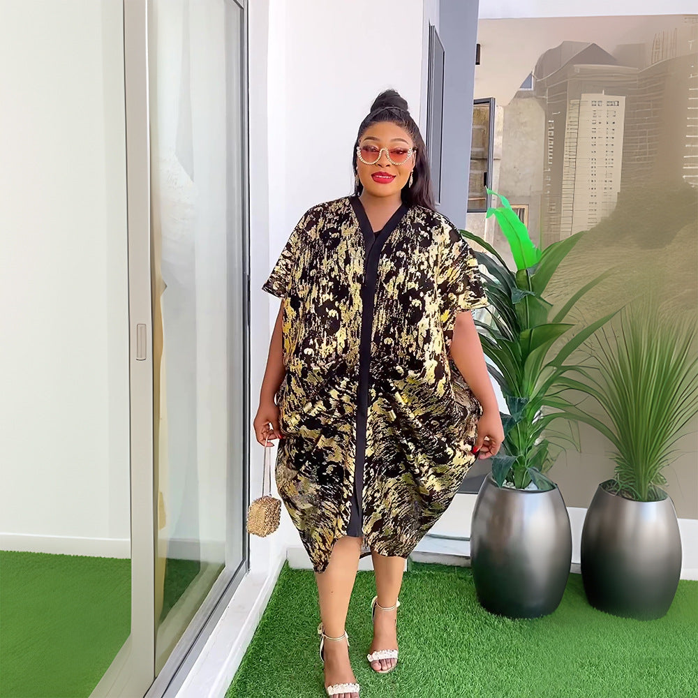 Fashion cross-border e-commerce  soft mesh hot stamping dress suspender two-piece set african plus size women's clothing