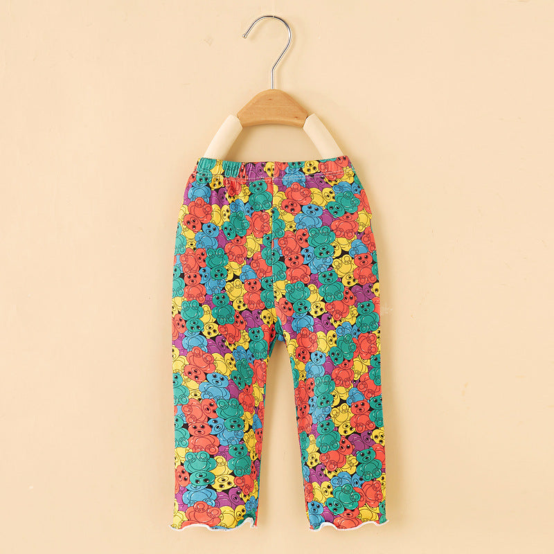 Girls' summer pants: kids' summer cartoon baby girl milk silk leggings - lightweight outerwear for summer