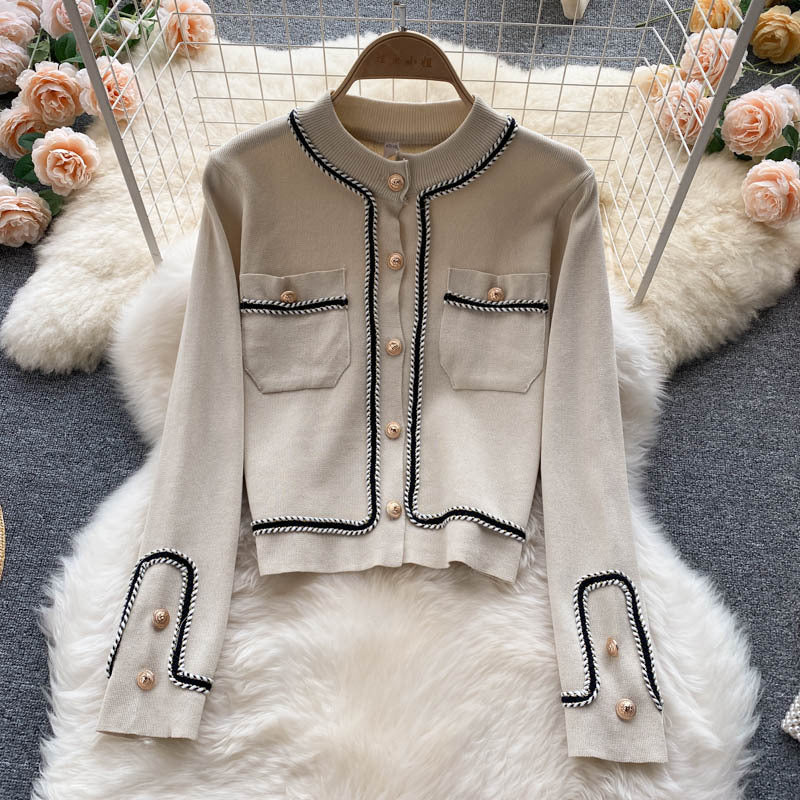Light mature style knittingsuit women's autumnew arrivalsense of design single breasted cardiganhigh waistslimming lookloose pantstwo-piece set