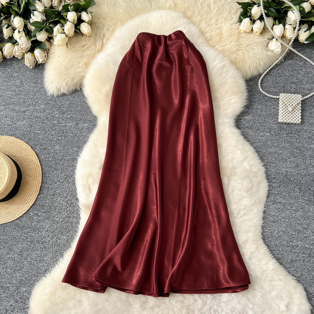 Premium satin midi skirt - 2025 new collection: luxurious, high-waisted, slimming a-line bodycon fishtail skirt with a beautiful drape