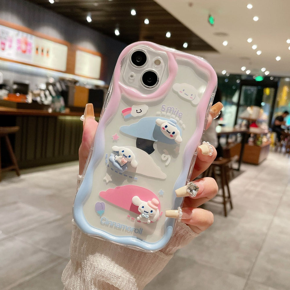 Suitable for apple 16pro stereo wave gradient color cinnamon dog doll mobile phone case iphonex bracelet protective cover