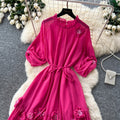 Qianjin feng accessible luxurysense of designstereo flower dress female summerlong sleeveshigh waista-line skirteleganceelegant