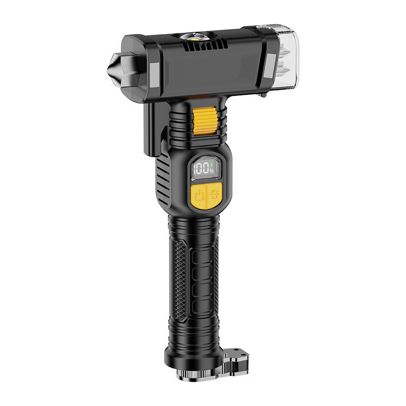 Cross-border new multi-function safety hammer white laser flashlight USB charging red light warning beep LED work light