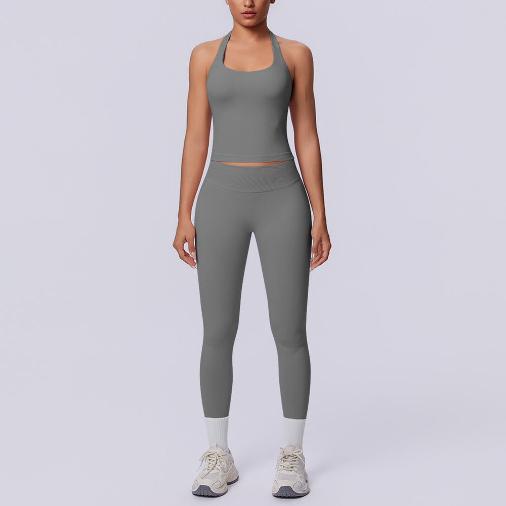 Halter sports beautiful back high waist hip lifting tight sports seamless yoga clothes quick drying breathable running fitness suit for women