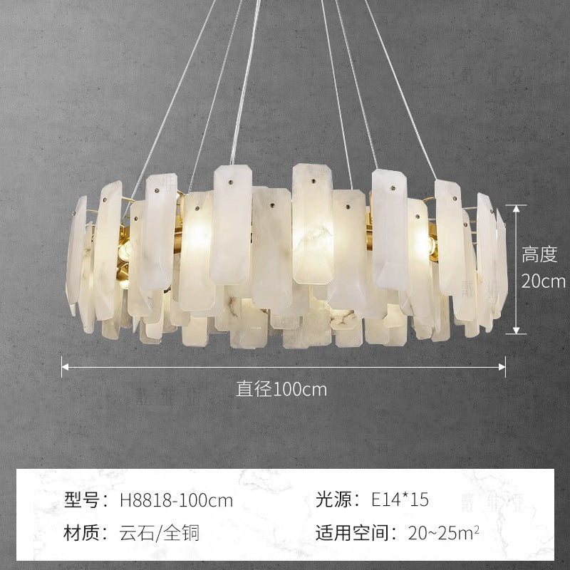 Modern minimalist spanish natural cloud marble translucent living room cross-border all-copper spanish cloud marble chandelier