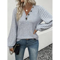 Shipped:  autumn new arrivals - women's button-decorated, patchwork v-neck t-shirt pullover for cross-border fashion in europe and the us