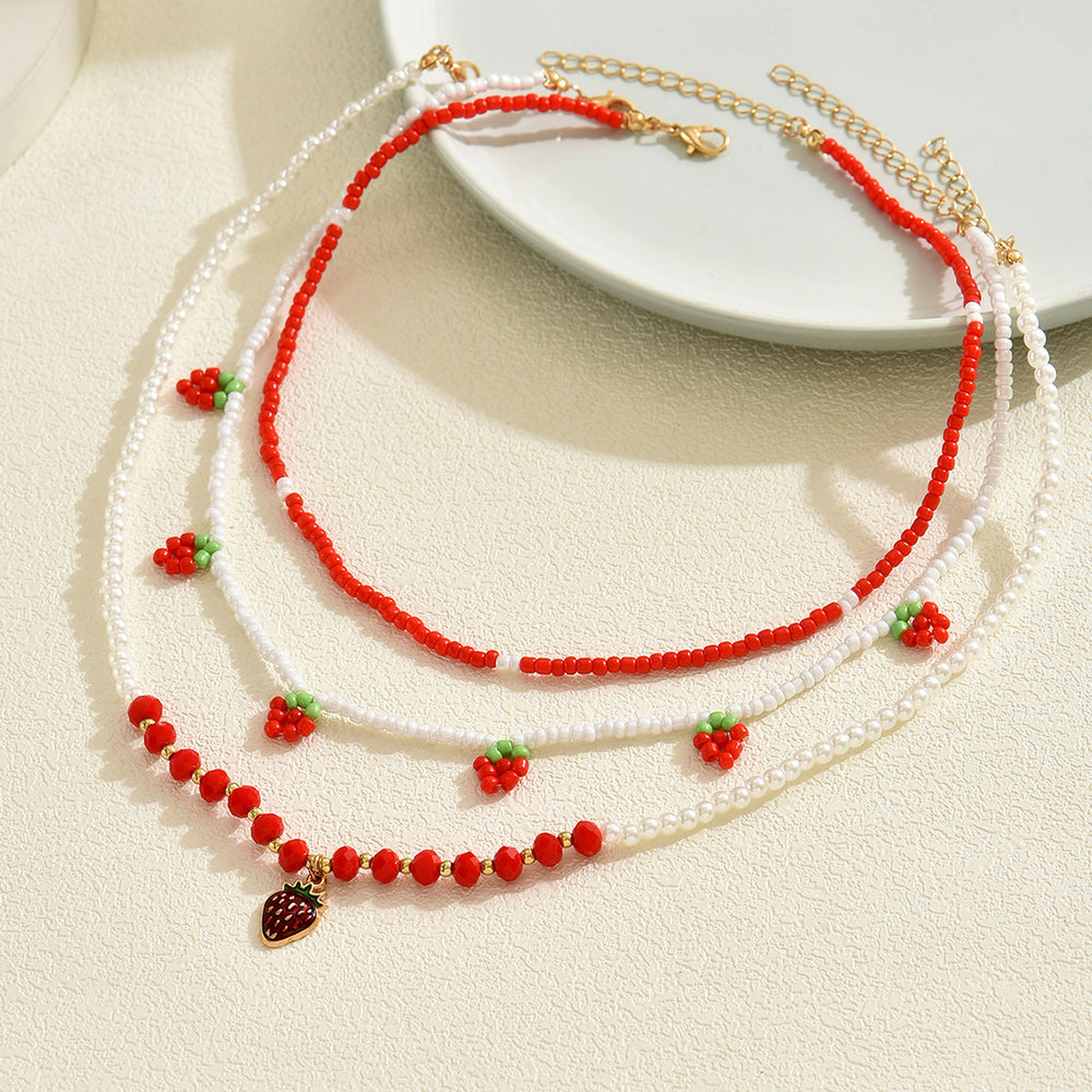 Pearl necklace set wholesale - new european and american cross-border jewelry - strawberry pendant, fresh & delicate polymer clay seed bead necklace for women